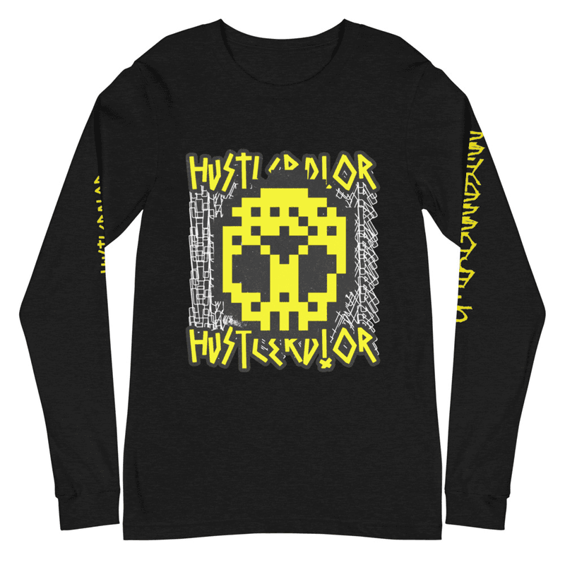 HD Skull 8 Bit Long Sleeve in Black Heather