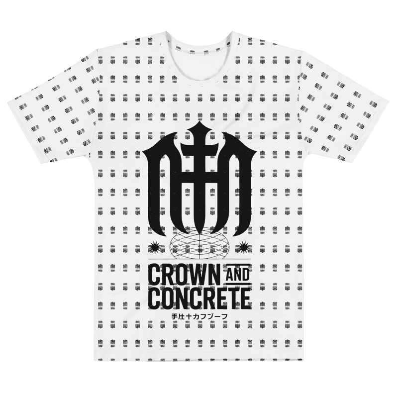 Crown and Concrete Repeated Pattern T-Shirt | Men's All-Over Print Cotton Crew Neck