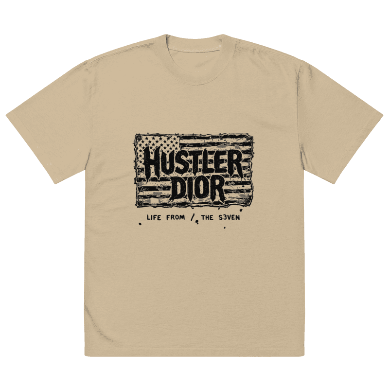 Hustler Dior Oversized Flag Tee in Faded Khaki