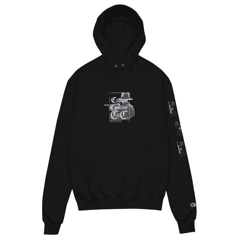 Crown & Concrete x Hustler Dior “Kingpin’s Throne” Champion Hoodie in Black