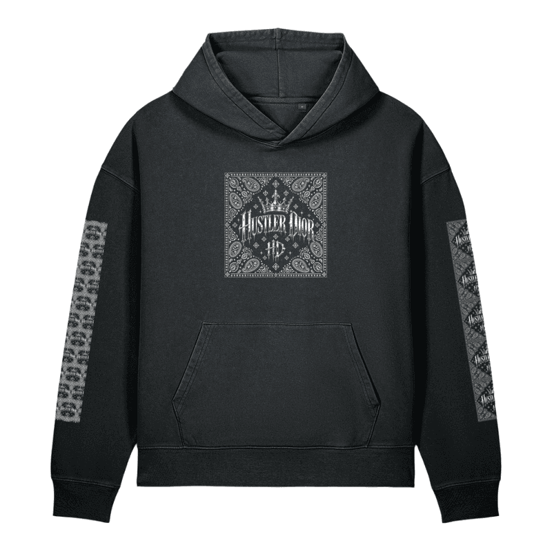 Hustler Dior Bandana garment-dyed vintage hoodie in G. Dyed Black Rock