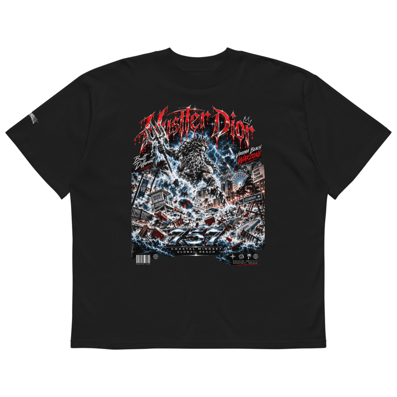 Hustler Dior Virginia Beach Tee Takeover Unisex organic oversized high neck t-shirt in Black