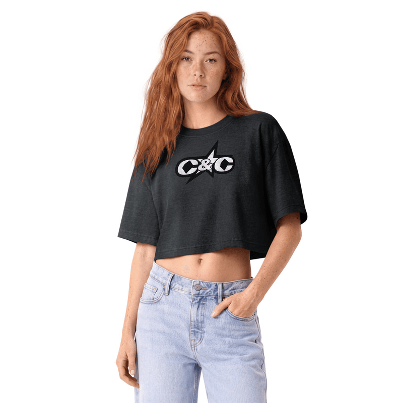 C&C Crown & Concrete Women’s garment dye cropped tee in Washed Black