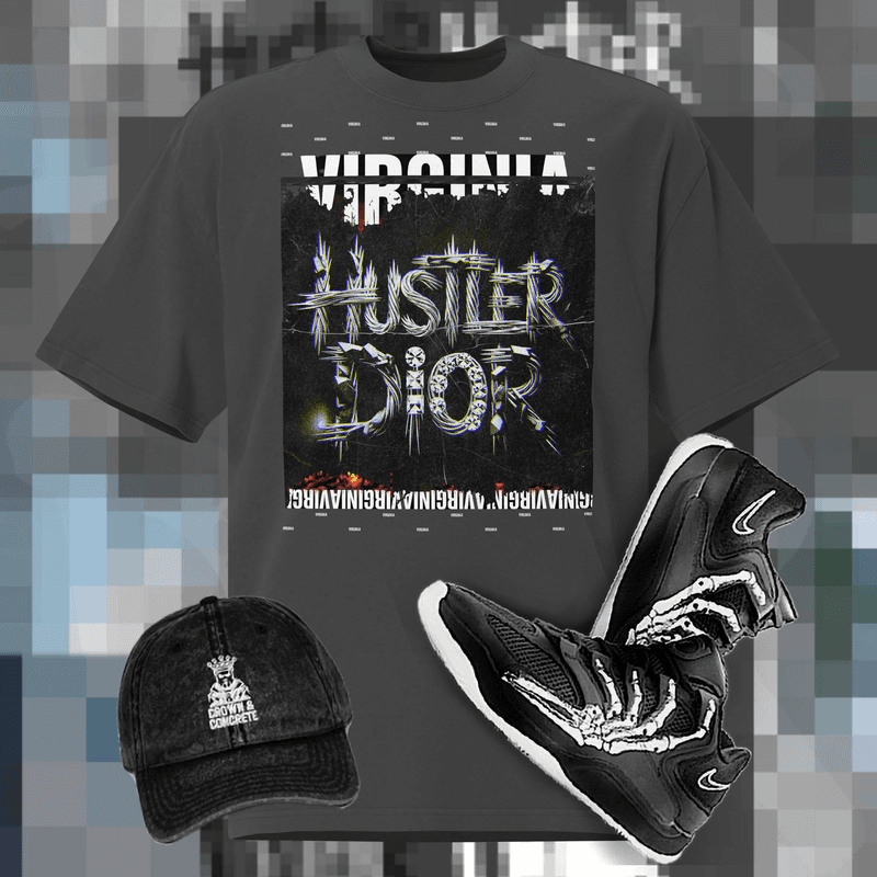HUSTLER DIOR “VA Nightfall” Oversized Tee in Faded Black
